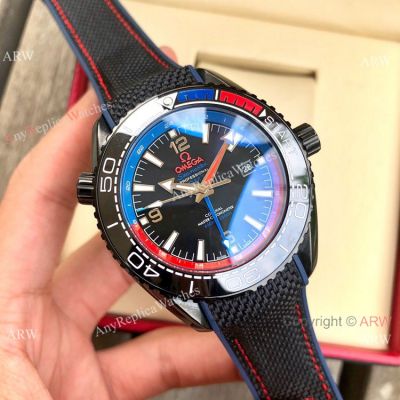 Copy Omega Seamaster Planet Ocean Deep Black GMT Watches Black Dial